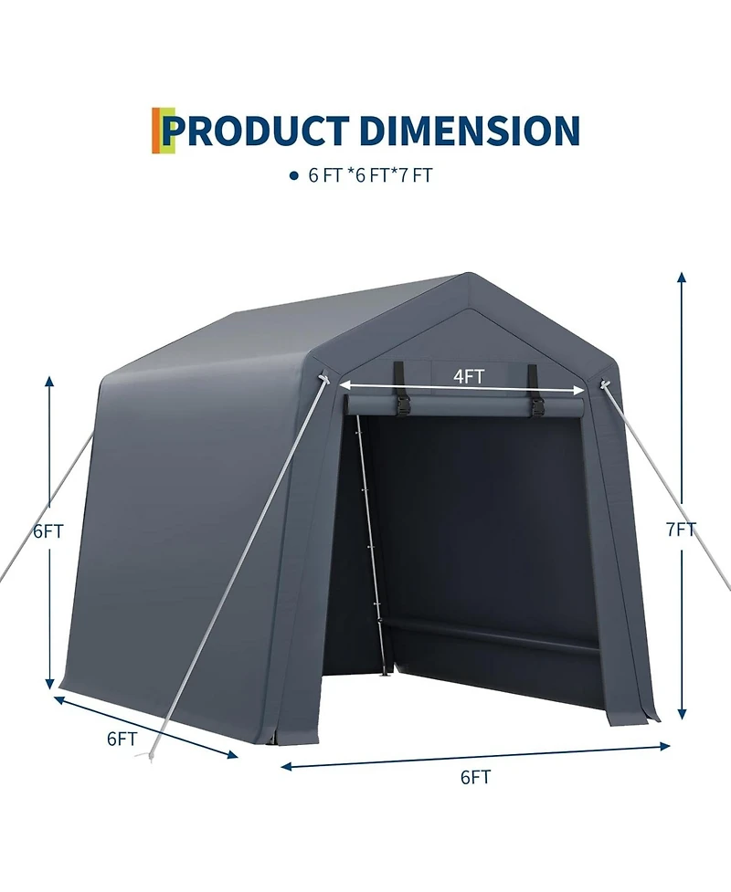 gaomon Portable Outdoor Storage Shed with Roll-Up Zipper Door and Vent, 240G Heavy-Duty Shelter Waterproof Pe Tarp, Uv-Resistant Carport
