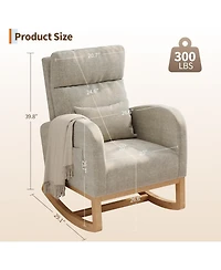 gaomon Linen Rocking Chair, Modern Nursery Glider Chair with Side Pockets and Pillow, Rocker Chair for Living Room Bedroom Nursing Room