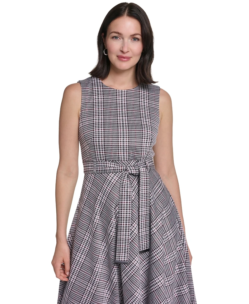 Calvin Klein Women's Sleeveless Belted Ponte A-Line Midi Dress