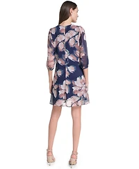 Calvin Klein Women's 3/4-Sleeve Floral Chiffon Shift Dress