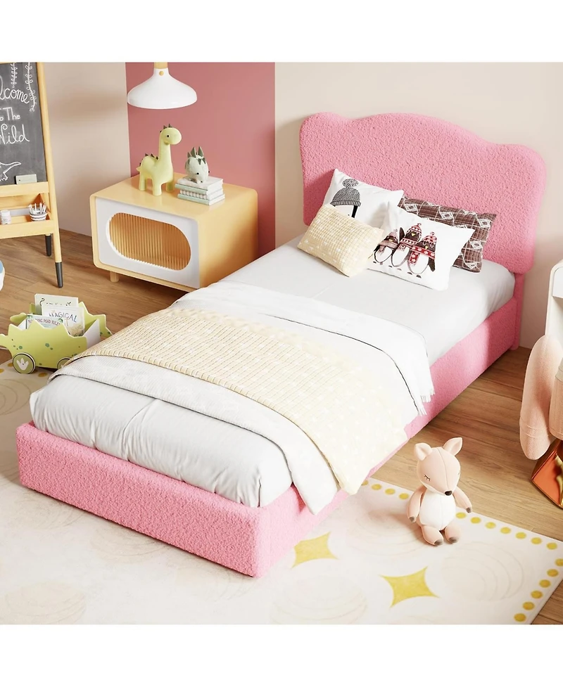 gaomon Twin Bed Frame for Kids with 2 Drawers, Velvet Twin Bed for Girls, Boys, Sturdy Platform Bed, No Box Spring Needed, Noise Free