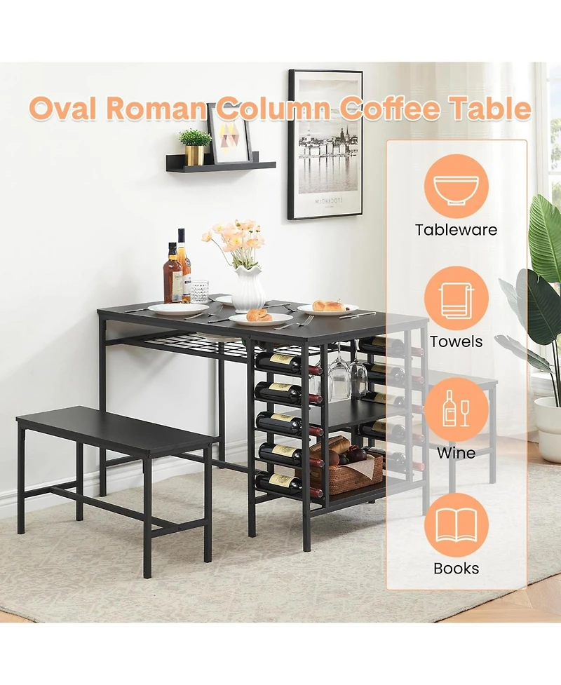 gaomon Dining Table Set for 4, Kitchen with 2 Benches, 3 Piece Room Set, Room, and Small Apartments