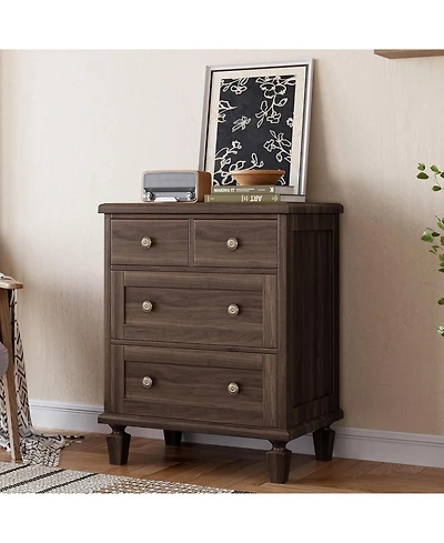 gaomon 4 Drawer Dresser for Bedroom, Vintage Dresser with Carved Handles and Tapered Legs Design, Wood Chests of Drawers with Large Capacity Storage