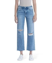 Flying Monkey Women's High Rise Raw Hem Crop Slim Wide Leg Jeans