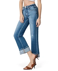 Flying Monkey Women's High Rise Cuffed Slim Wide Leg Jeans