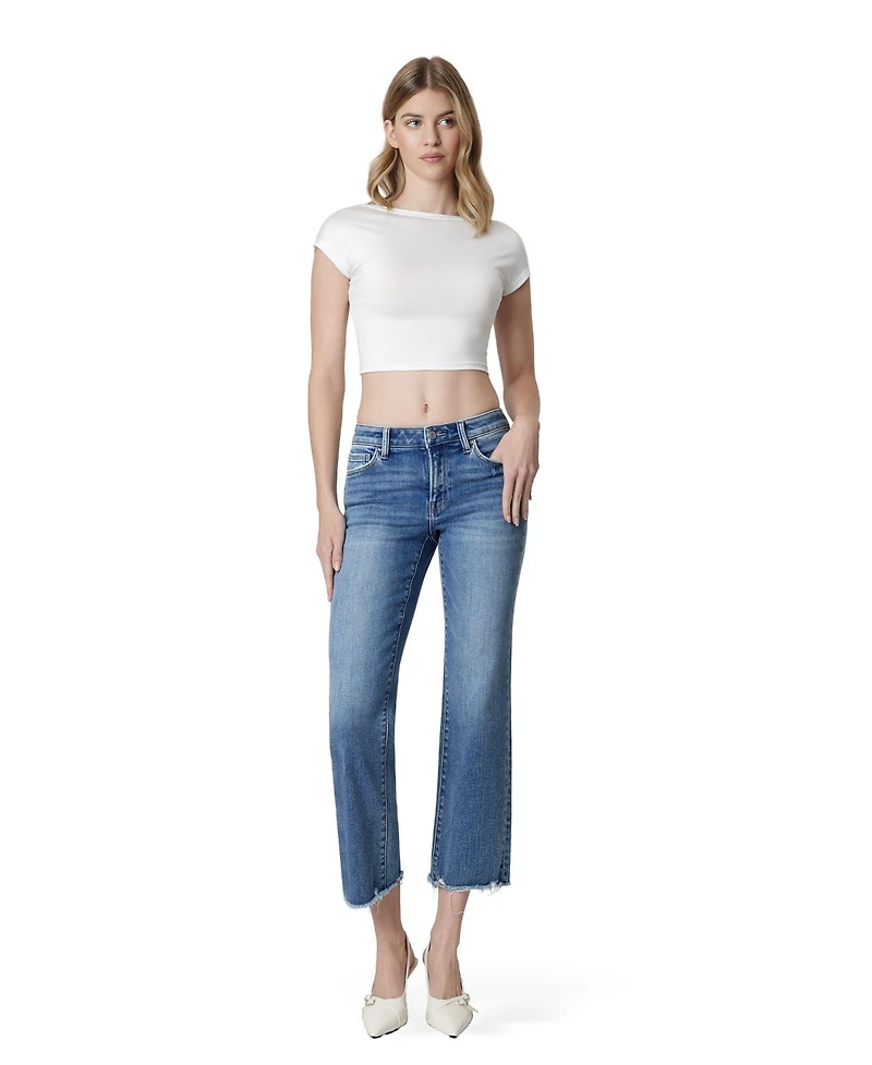 Vervet Women's Mid Rise Distressed Hem Crop Straight Jeans