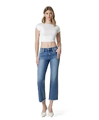 Vervet Women's Mid Rise Distressed Hem Crop Straight Jeans