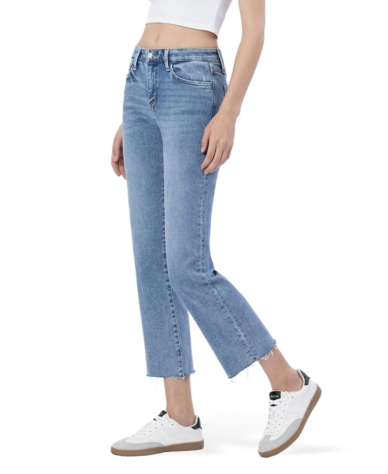 Vervet Women's Mid Rise Clean Cut Raw Hem Straight Jeans