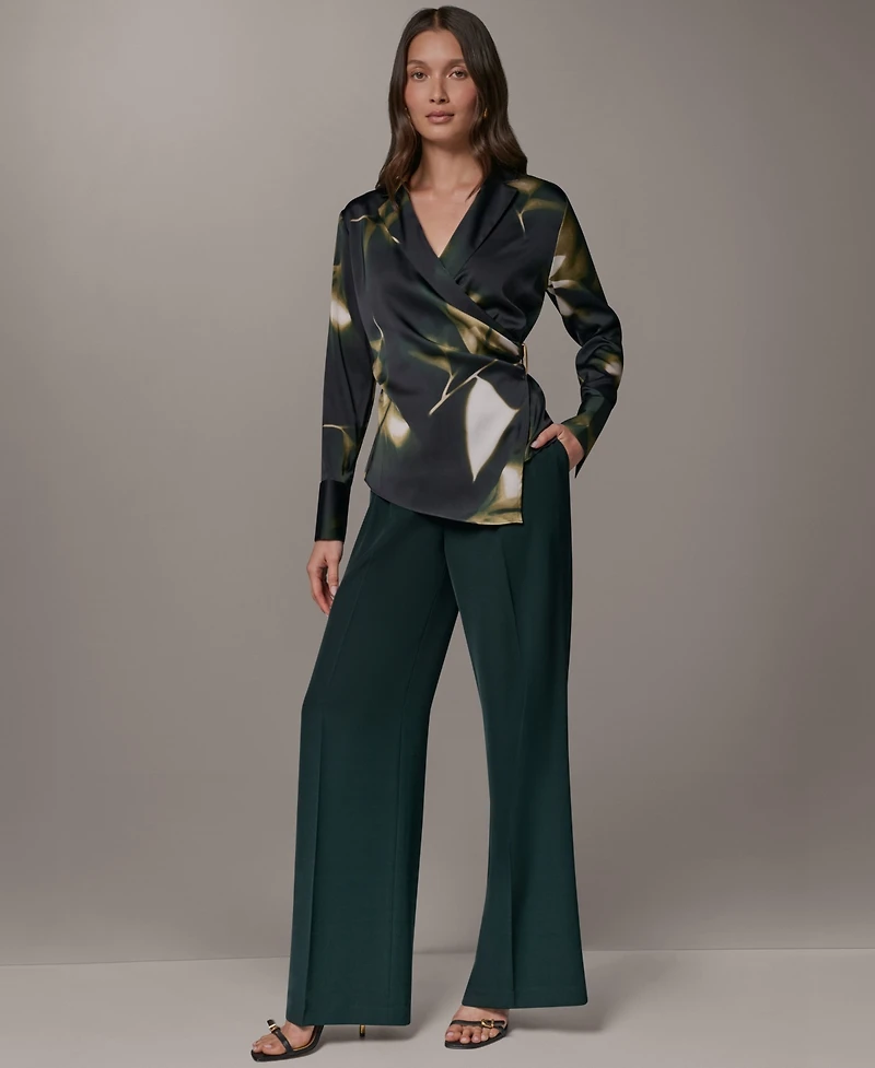 Donna Karan New York Women's Printed V-Neck Long-Sleeve Blouse