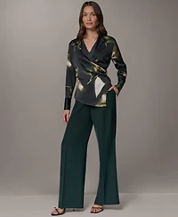 Donna Karan New York Women's Printed V-Neck Long-Sleeve Blouse