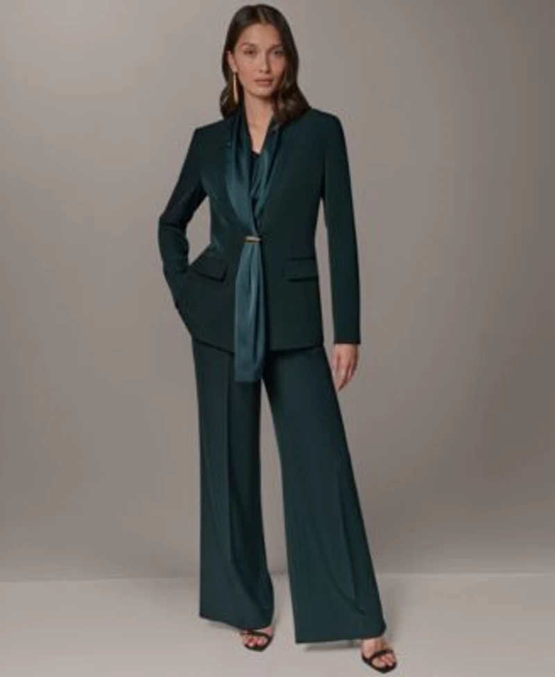 Donna Karan New York Womens Scarf Collar Blazer Mid Rise Wide Leg Pants