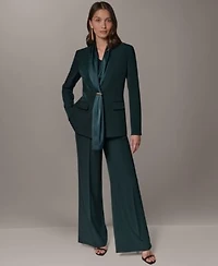 Donna Karan New York Womens Scarf Collar Blazer Mid Rise Wide Leg Pants