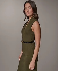 Donna Karan New York Women's Belted V-Neck Sleeveless Blouse