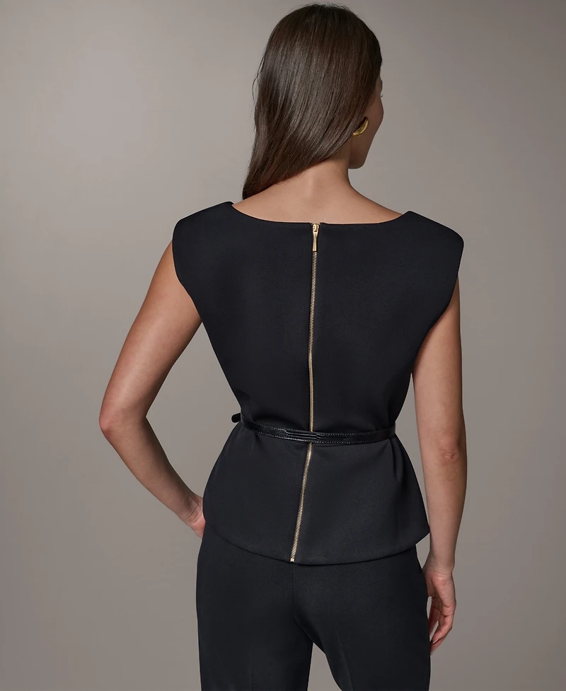 Donna Karan New York Women's Square Neck Belted Sleeveless Top