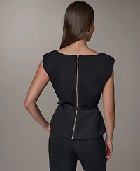 Donna Karan New York Women's Square Neck Belted Sleeveless Top