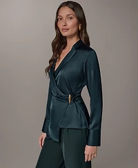 Donna Karan New York Women's V-Neck Long-Sleeve Blouse