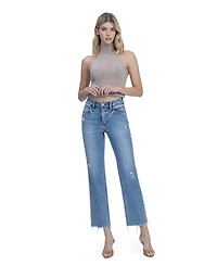 Flying Monkey Women's High Rise Distressed Detail Ankle Straight Jeans