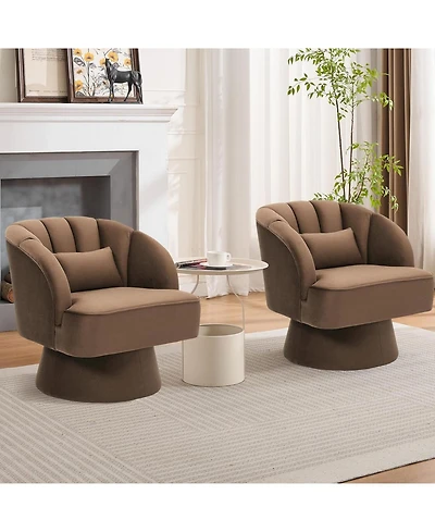 gaomon 2 Piece Velvet Mid Century 360degree(s) Swivel Barrel Accent Chair Set