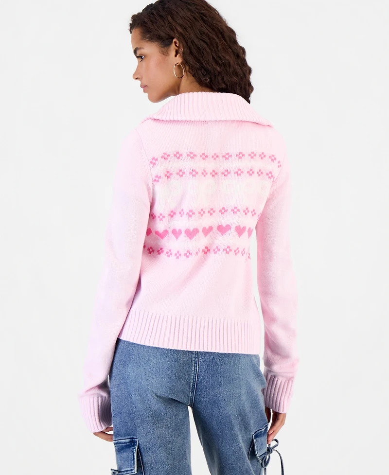 Hooked Up by Iot Juniors' Fair Isle Double Zip Cardigan