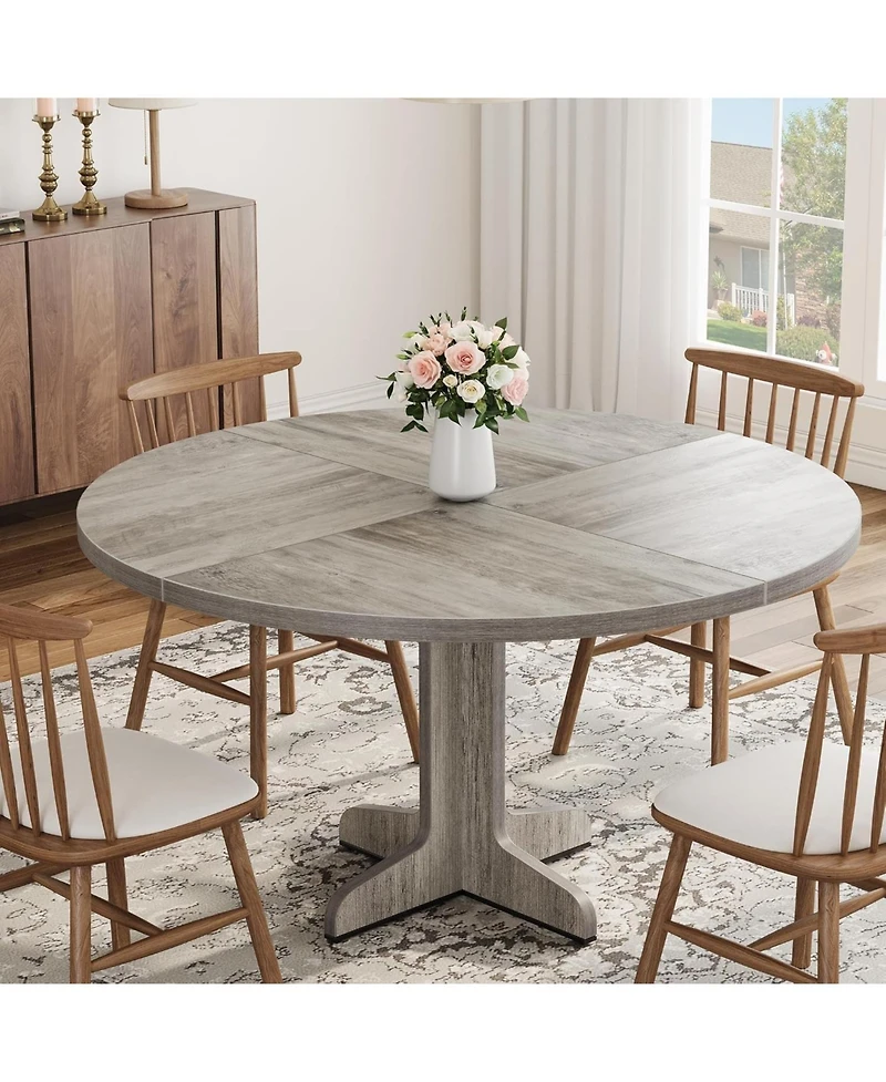 gaomon Round Dining Table for 4, Farmhouse Kitchen Table with Wood Top and Stable Base.