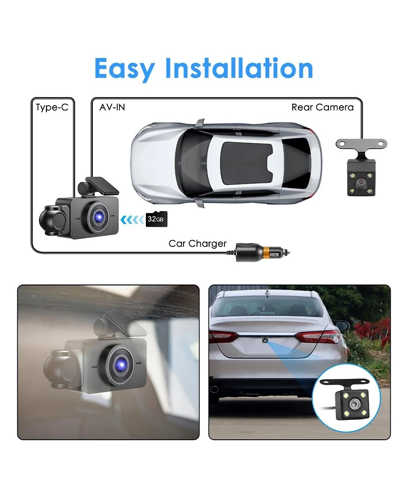 Neewer 1080P 3-Channel Dash Cam with Night Vision, Parking Monitor