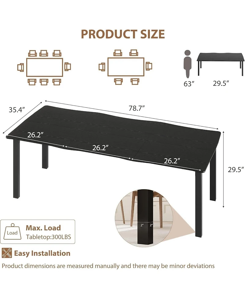 gaomon Dining Table for 6-8, Rectangular Mdf Top with Wave Edge, Durable Metal Frame, Waterproof & Scratch-Resistant