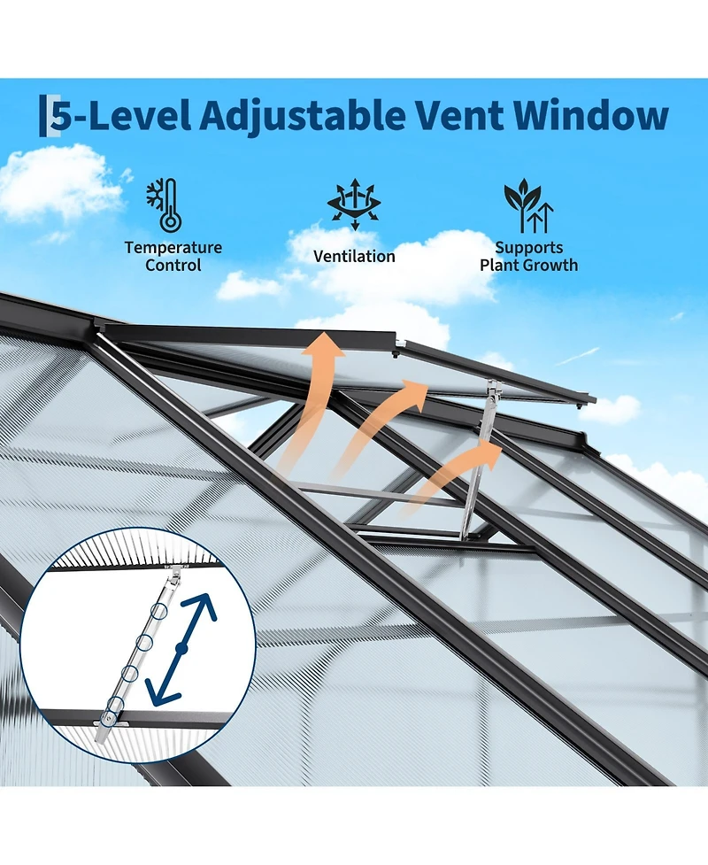 gaomon Polycarbonate Walk-In Greenhouse Heavy Duty Aluminum Frame, Lockable Sliding Door, Ground Stakes - Ideal for Garden, Backyard, Patio, Lawn