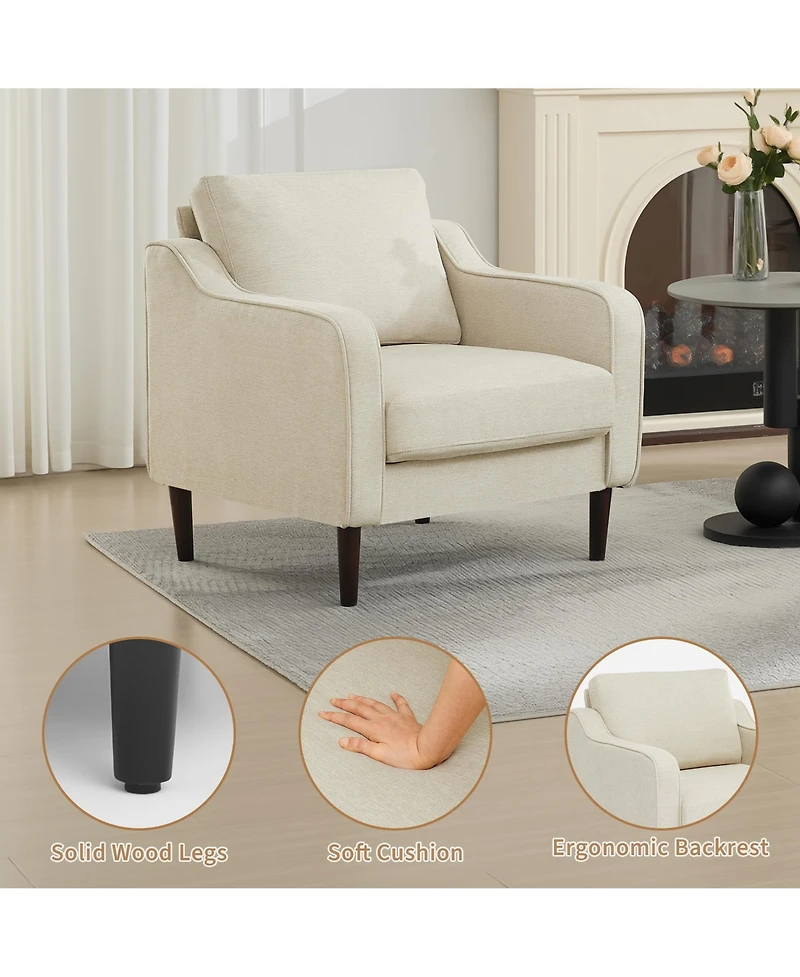 gaomon Mid-Century Modern Accent Chairs,Modern Linen Fabric Armchair for Living Room,Comfy Sofa Chairs with Scooped Arms