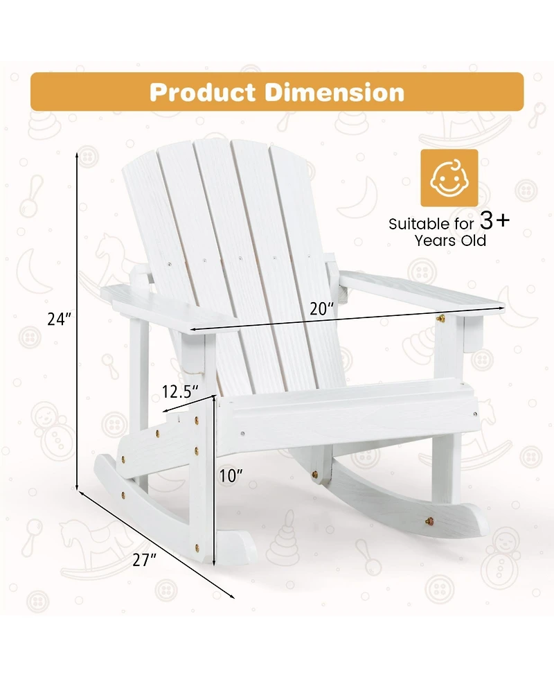 Slickblue Outdoor Wooden Kid Adirondack Rocking Chair with Slatted Seat