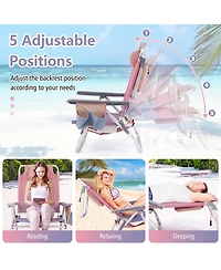 Gymax 2PCS Folding Backpack Beach Chair Table Set 5-Position Outdoor Reclining Chair