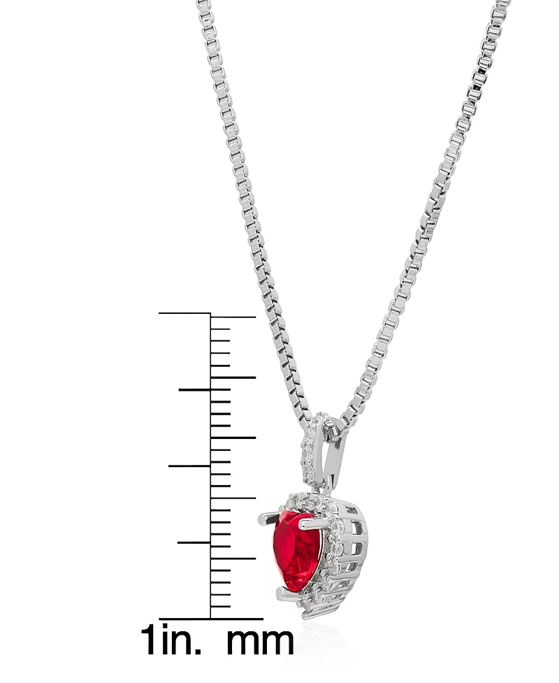 Macy's Simulated Ruby Cubic Zirconia Heart Halo Pendant Necklace with Matching Stud Earrings 2-Piece Set