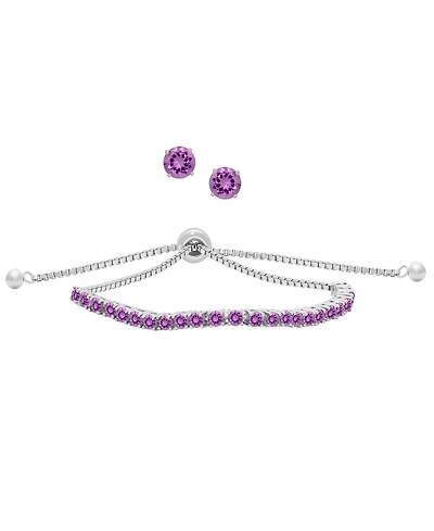 Macy's Simulated Round Adjustable Bracelet with Matching Stud Earrings 2-Piece Set