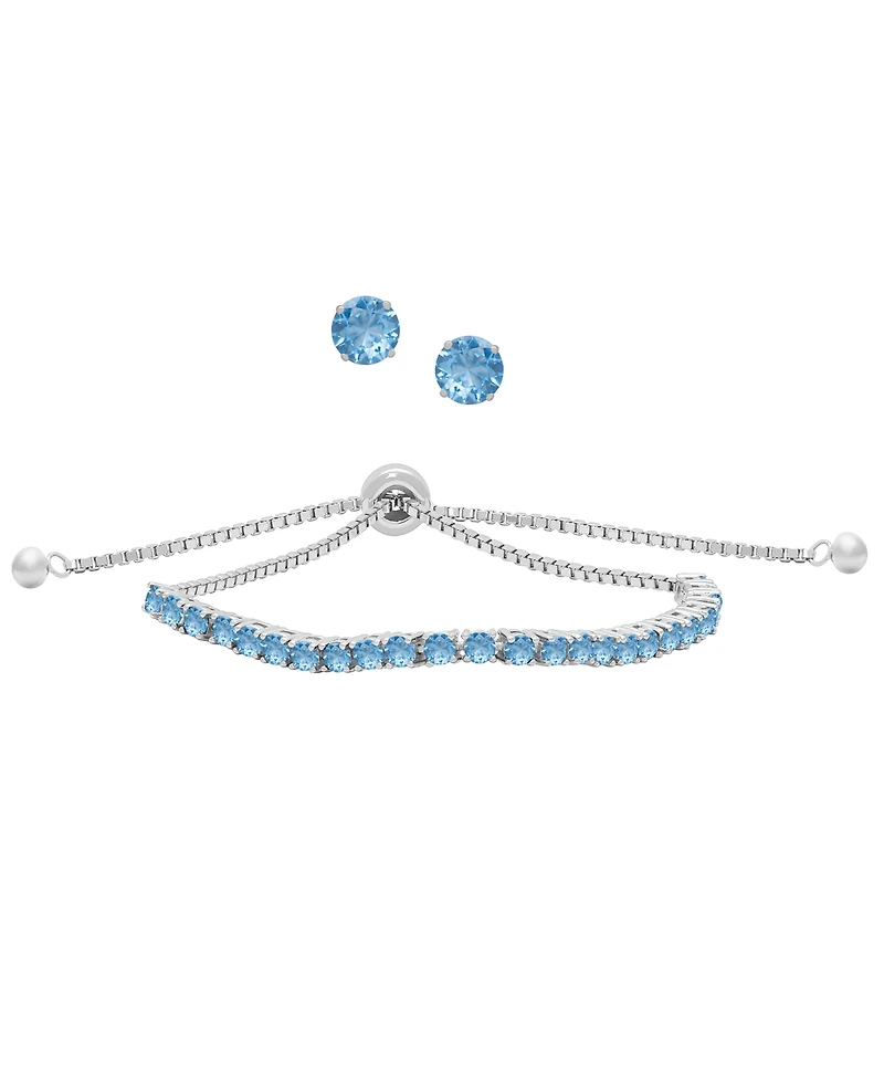 Macy's Simulated Round Adjustable Bracelet with Matching Stud Earrings 2-Piece Set