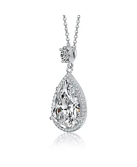 Genevive Sterling Silver White Gold Plated Clear Pear with Oval and Round Cubic Zirconia Accent Drop Necklace