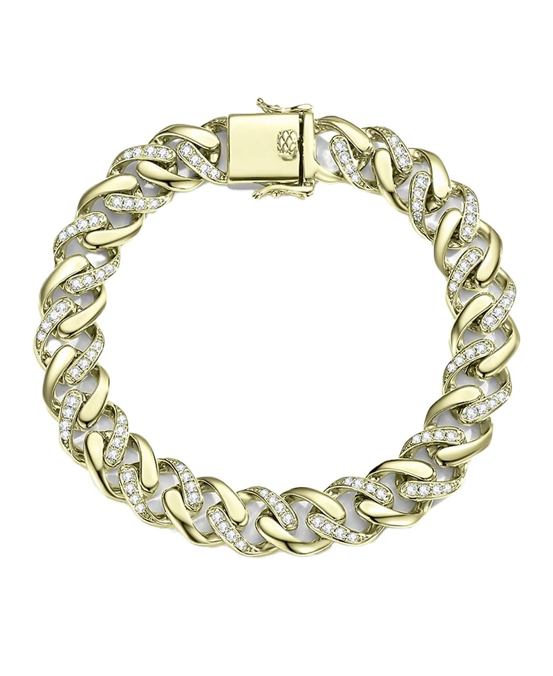 Bold Men's Curb Chain Bracelet with Iced Out Cubic Zirconia Sterling Silver