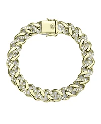 Bold Men's Curb Chain Bracelet with Iced Out Cubic Zirconia Sterling Silver