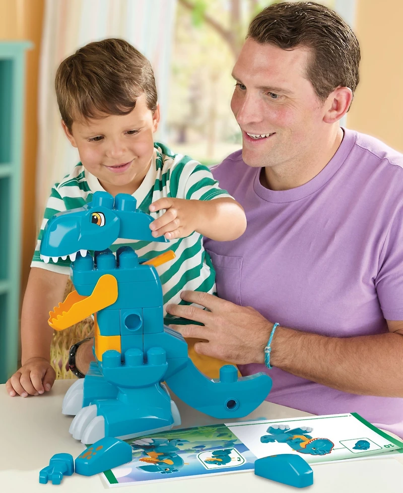 Mega Bloks Fisher-Price Build & Chomp Dinosaur with Rolling Wheels, 25-Piece Building Set, Ages 3+