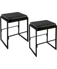 gaomon Bar Stools Set of 2, Mid-Century Modern Counter Height Stools, Synthetic Leather Upholstery, 26-Inch Height, Suitable for Kitchen Island