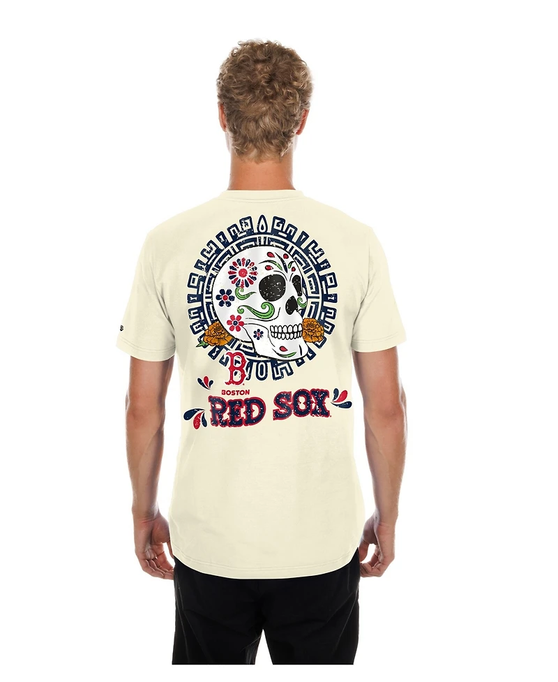 New Era Men's Natural Boston Red Sox Dia de los Muertos Sugar Skull T-Shirt