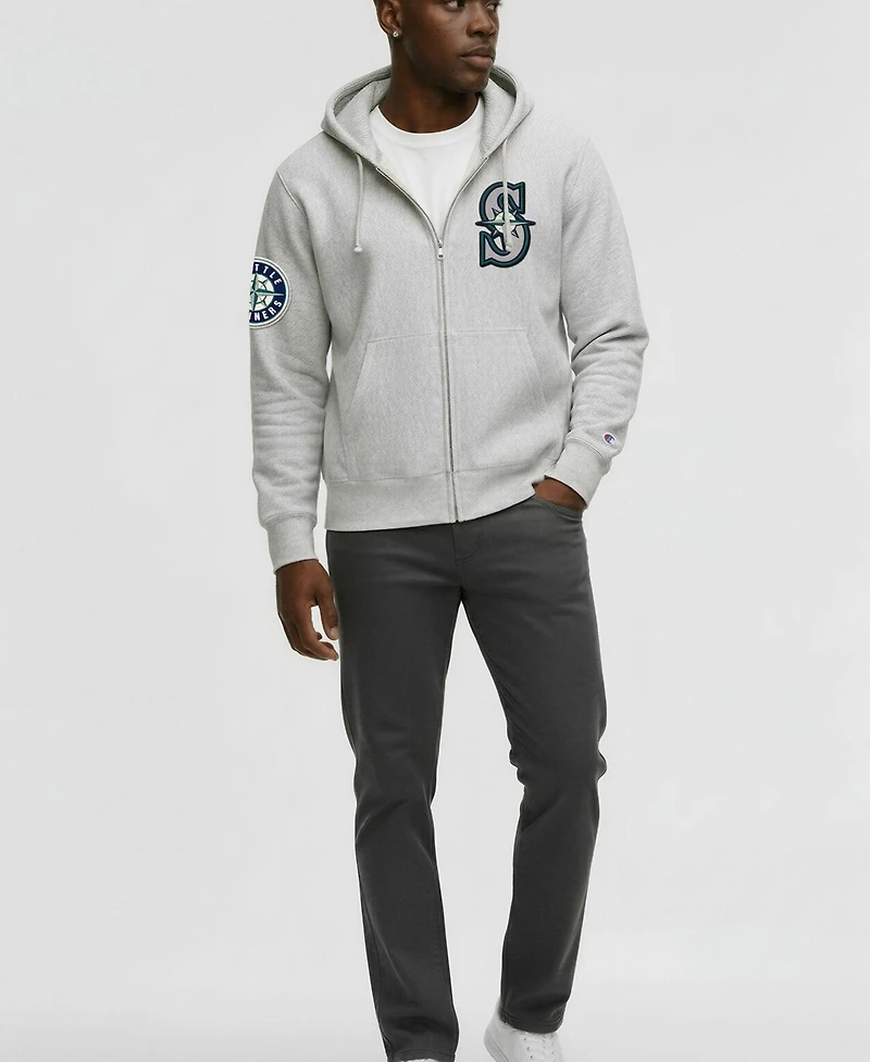Champion Men's Gray Seattle Mariners Reverse Weave Chenille Full-Zip Hoodie