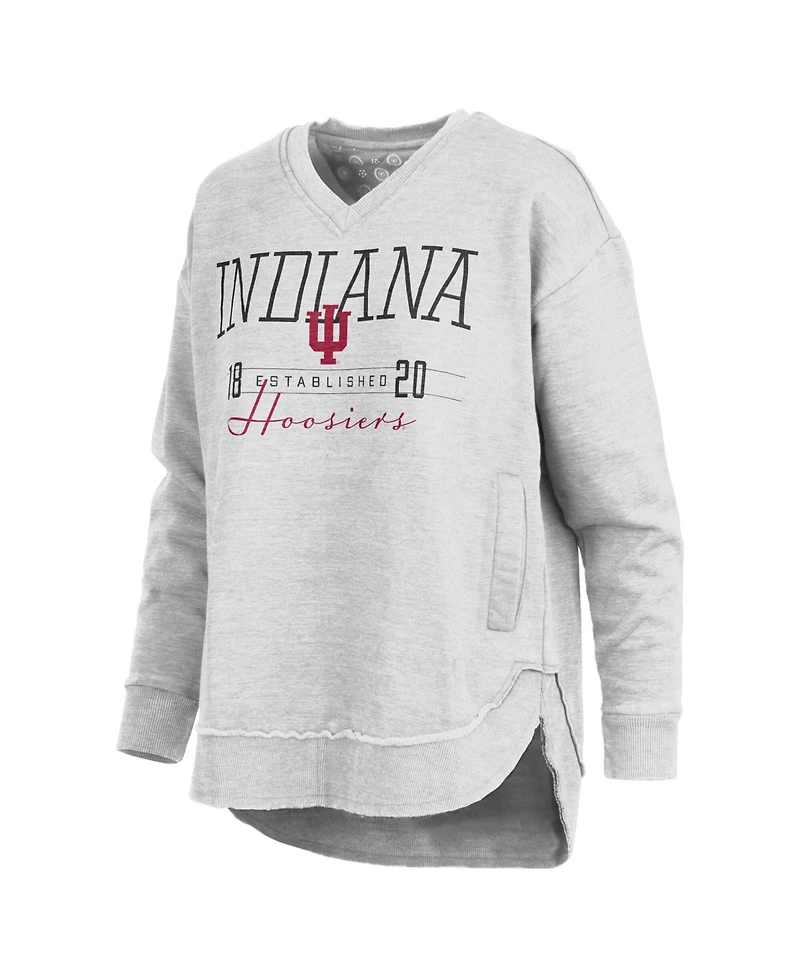 Pressbox Women's Heather Gray Indiana Hoosiers Marcus East Hall Poncho V-Neck Sweatshirt