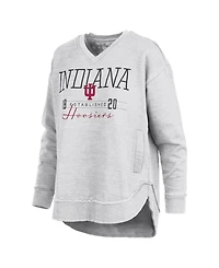 Pressbox Women's Heather Gray Indiana Hoosiers Marcus East Hall Poncho V-Neck Sweatshirt