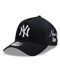New Era Men's Navy New York Yankees Side Script 9FORTY A-Frame Trucker Adjustable Hat