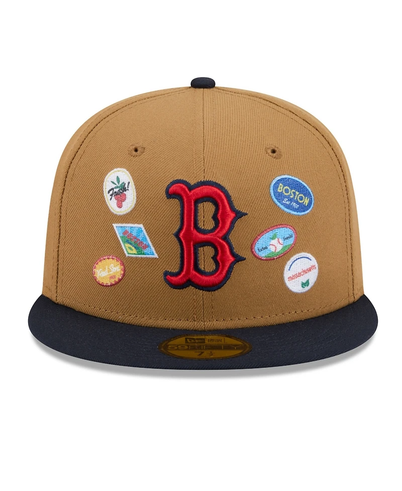 New Era Men's Tan Boston Red Sox Fruit Sticker 59FIFTY Fitted Hat