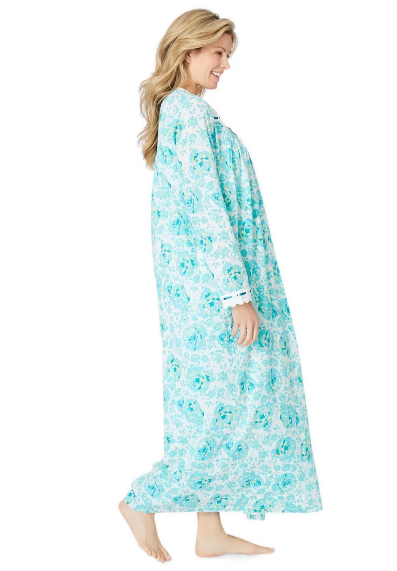 Only Neccessities Plus Size Only Necessities Long 2-Piece Cabbage-Rose Peignoir Set