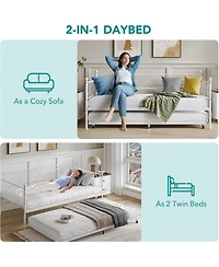 gaomon Twin Daybed with Trundle Frame, Metal Trundle Sofa Bed with Premium Steel Slat Support, Easy Assembly for Living Room, Bedroom