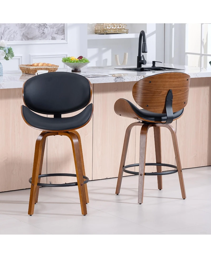 Dyhome 26 Inches Swivel Bar Stools Set of 2, Mid-Century Modern Counter Height