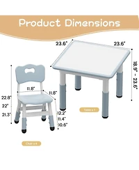 Gaomon Kids Table and 4 Chairs Set with Graffiti Desktop, Height Adjustable Toddler Table and Chairs, 4 in 1 Play Table