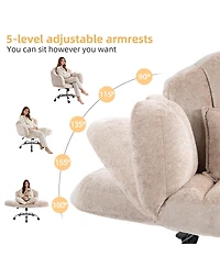 Dyhome Cross-Legged Office Chair with Flip-up Arms, Chenille Criss Cross Vanity Chair, Height Adjustable Swivel Executive Wheels