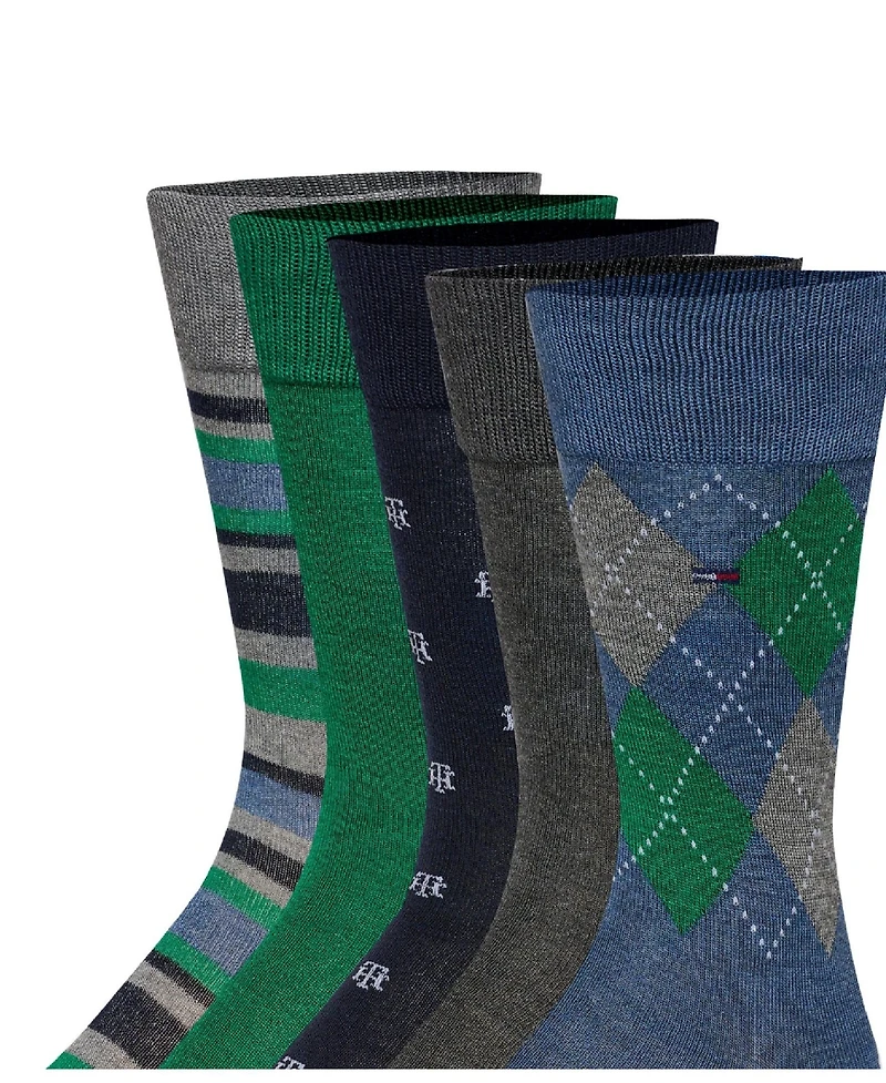 Tommy Hilfiger Men's Crew Length Dress Socks, Assorted Patterns, Pack of 5